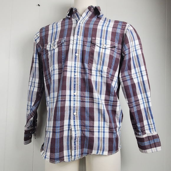 Wrangler Other - Vintage 70s plaid Wrangler button front shirt Size 15.5 - 34 Medium